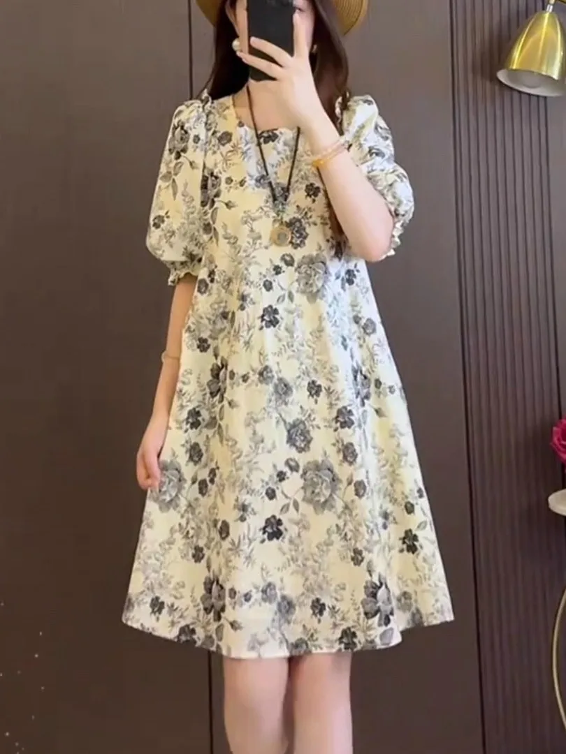

Faionable Loose Floral Print Midi Dr Slimming Casual Summer New Arrival Women's plus Size Dr Ele A-Line Skirt