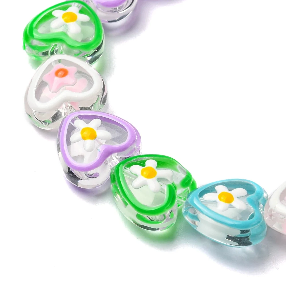 PandaHall 30 Stück Zufällige Farben Transparente Handbemalte Glasperlen mit Blumenmotiven, für Halsketten- und Armbandherstellung – Detail 2