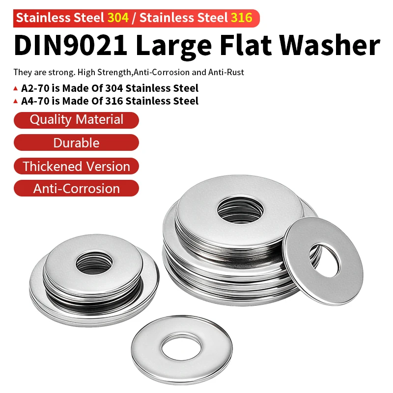 304 & 316 Stainless Steel Large Big Flat Washers DIN9021 Plain Metal Gasket Meson Spacer Round Shim Washer M2.5-M20