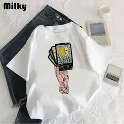 Gothic Women's Tarot Hand Funny Time Ladies Cartoon Fashion Short Sleeve Harajuku Printed T-Shirt Female T-Shirt Top Pattern