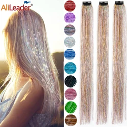 Hair Tinsel Clip In Extensions Pink Silver Gold Sparkle Highlights For Hair 19.5 Inch Multi-Colors Hair Extensions For Party