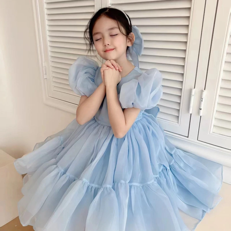 Summer Children Girls  Dress Bubble Sleeve Birthday Dresses Party Princess Gown Baby Clothes Toddler Girl Dresses  2-7Y