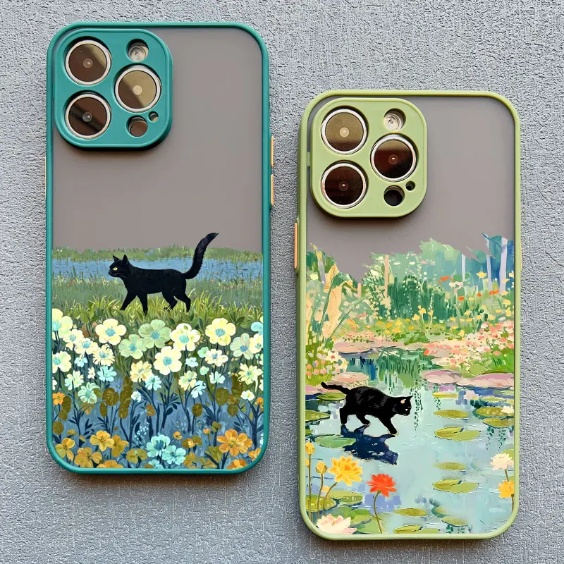 Anime Landschaft Malerei Nette Katze Telefon Fall Für iPhone 17 16 15 14 Pro Max Plus 11 12 13 Mini Pro max Stoßfest Zurück Abdeckungen – Detail 11