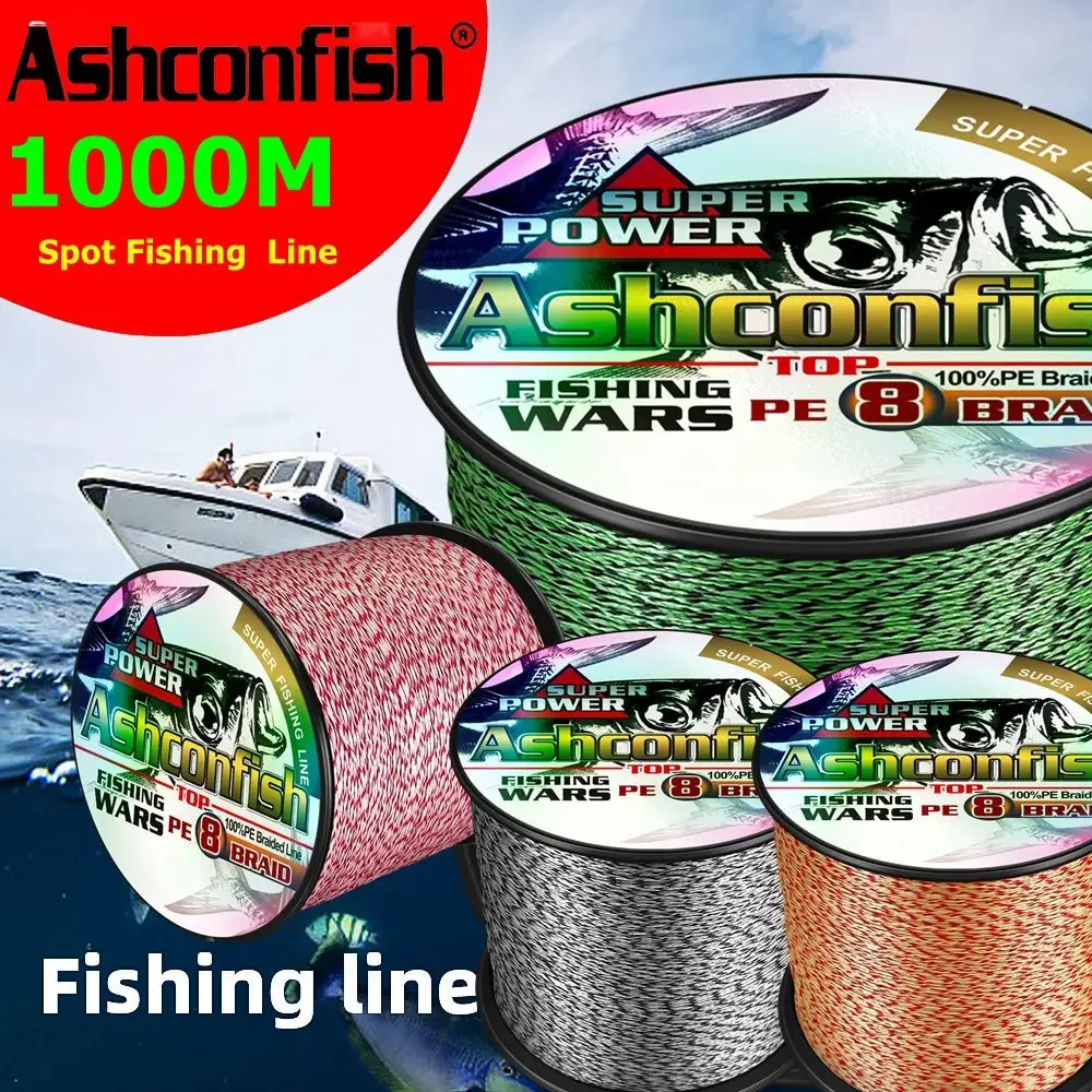 Ashconfish 8 Strands X8 Braid 8 Weaves 1000M Spot Color 100% PE Multifilament Braided Fishing Line 6LBs -300LBs Sea Fishing Wire