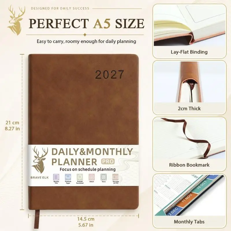 English 2027 Schedule Planner Notepad Wear-resistant Efficiency A5 Agenda Planning Notebook Simple Portable To-do List Notebook
