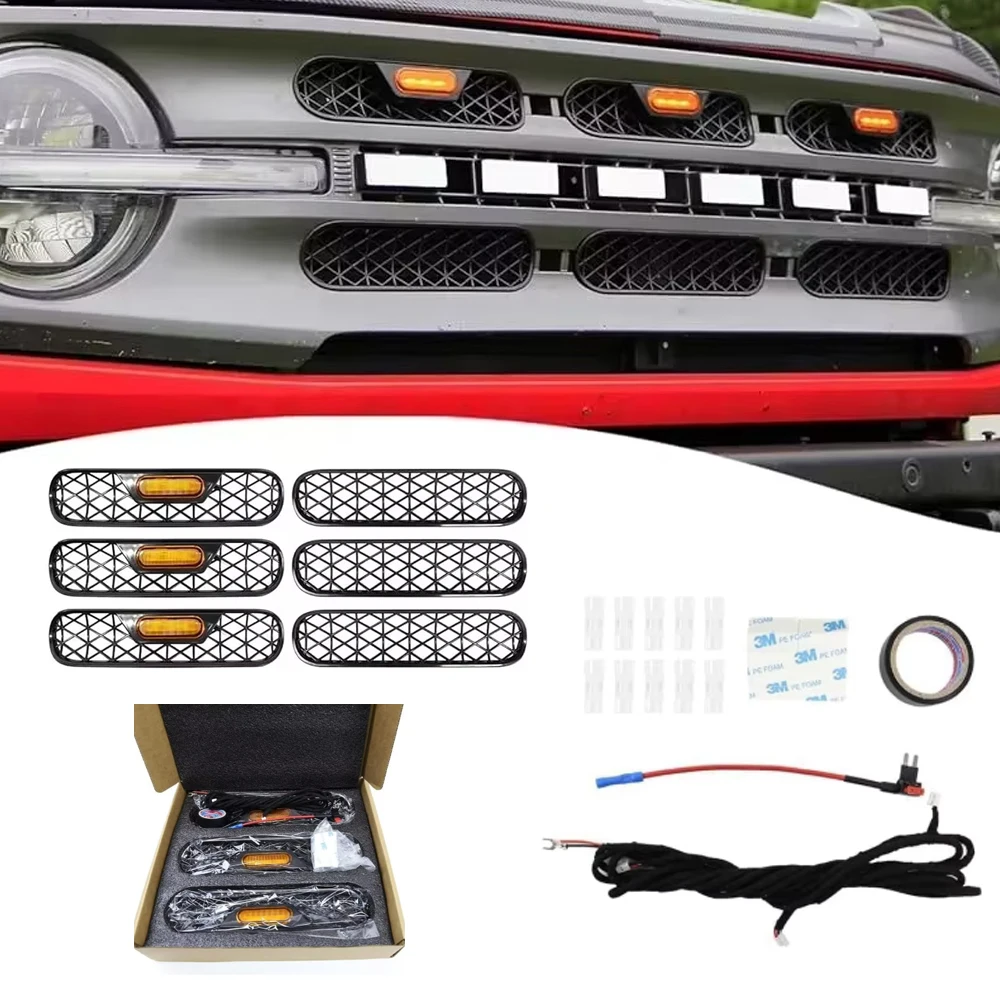

Car Exterior Accessories For Ford Bronco 2025 2024 2023 2022 2021 Grille Mesh Decoration With LED Grill Lights Frame Decoration