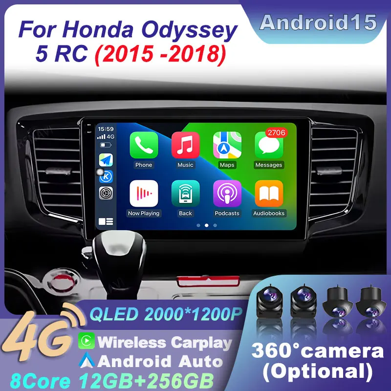 

Audio Multimedia CarPlay GPS Navigation Car Radio Video Player Wireless WiFi 4G DSP Stereo BT for Honda Odyssey 5 RC 2015 - 2018