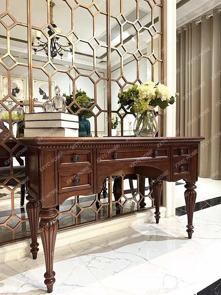 Dresser retro country bedroom light luxury makeup table solid wood with makeup table storage cabinet solid wood table