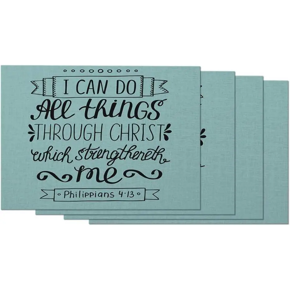 Verse Placemats with I Can Do All Things Through Christ Christian Lettering Quote Table Placemats 12x18 Inch, Set of 4