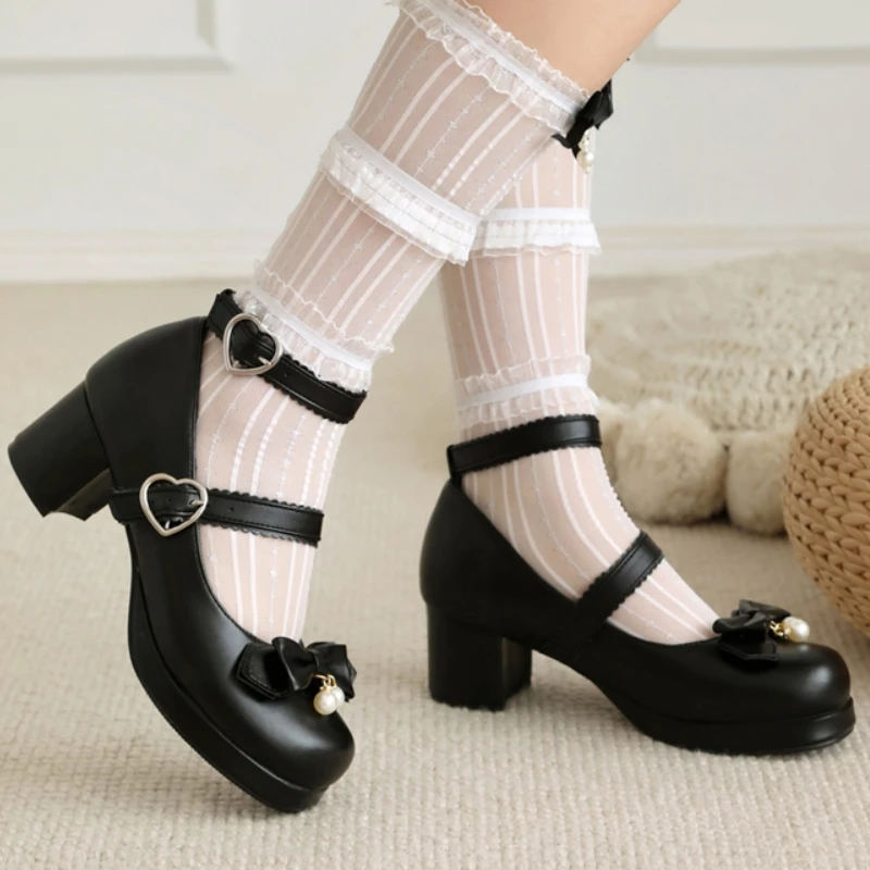 Women\'s Low Heels Mary Janes Lolitas Shoes Elegant Pumps Straps Sweet White Red Black Office Wedding Shoes Girls Large Size 45
