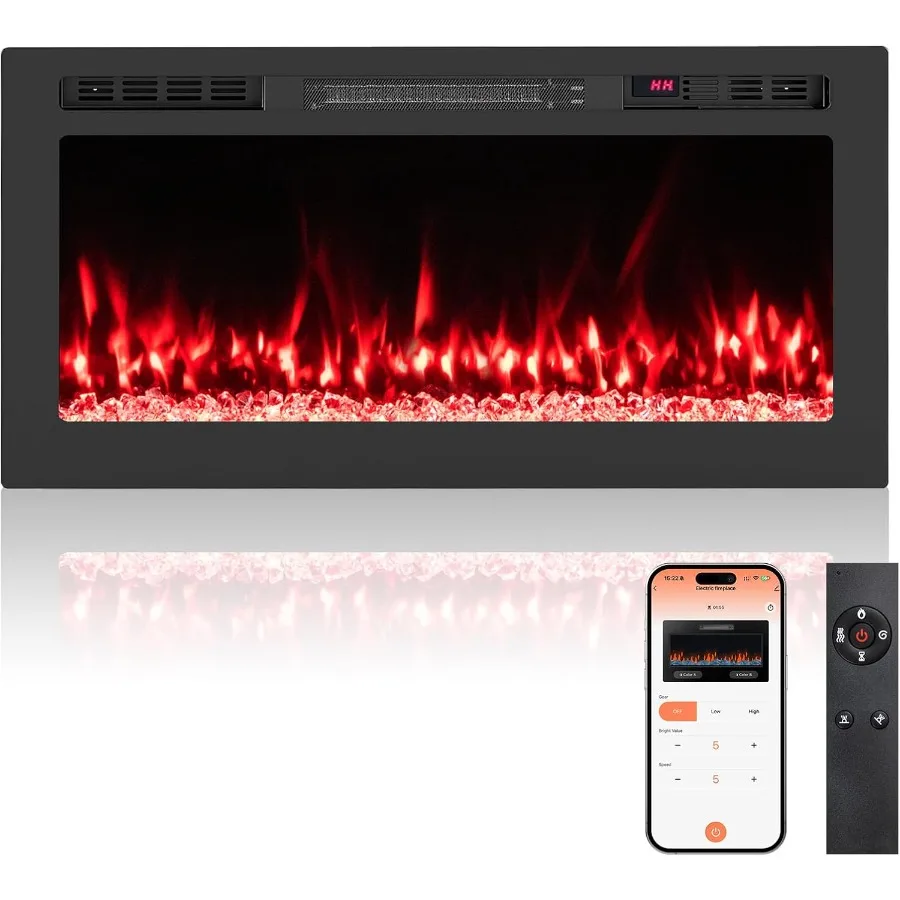 

Электрический камин Smart WiFi, 36-дюймовый широкий настенный встраиваемый обогреватель с поддержкой Alexa Google Assistant, 750 Вт, 1500 Вт, отопление