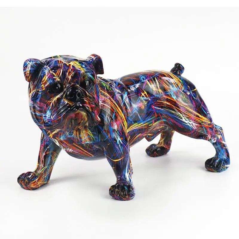 Imagem -02 - Buldogue Inglês Colorido para Decoração Home Escultura Animal Artesanato de Resina Sala Moderna Ornamento Desktop