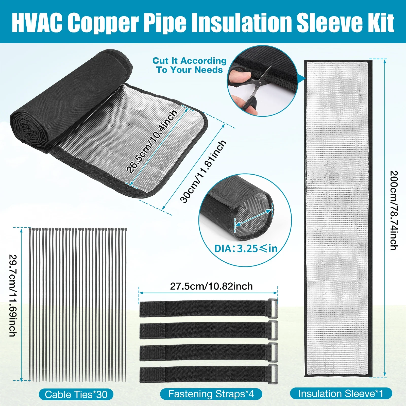 3 طبقات HVAC أنبوب نحاسي غطاء عازل 200x30 سنتيمتر 600D أكسفورد التيار المتناوب الأنابيب العزل يغطي لعزل خط النحاس الخارجي Sl