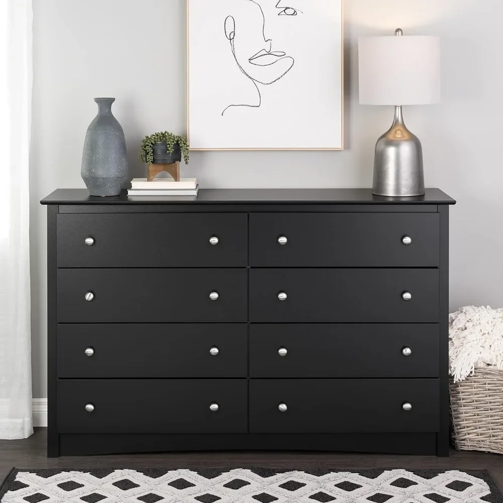 

New Prepac Sonoma 8 Drawer Double Dresser for Bedroom, 15.75" D x 59" W x 36.25" H, Black