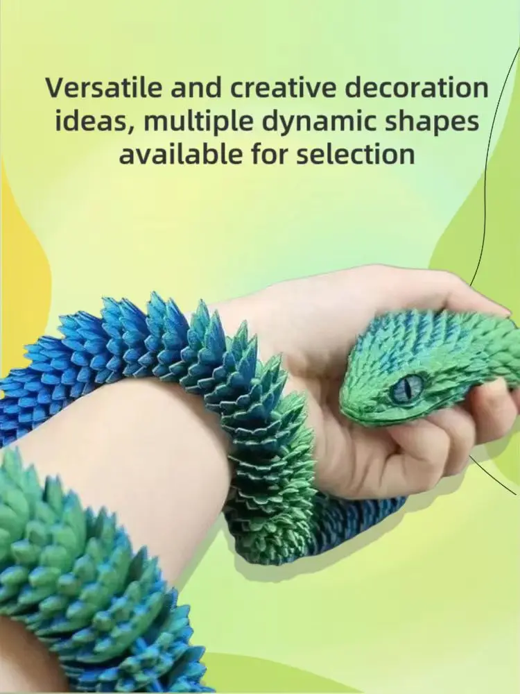 

3D Printed green Snake Simulation Snake Figurine Flexible Joints Office Desk Toy Home