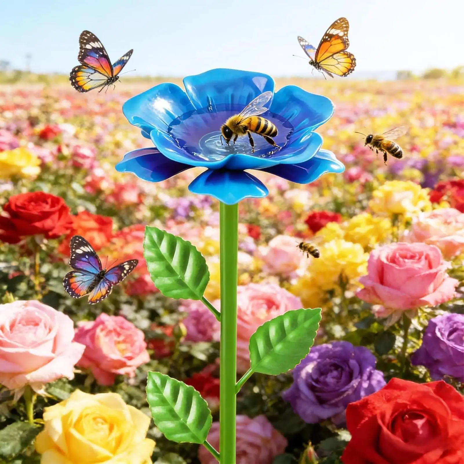 Cups For Bees 4 Pieces Water Dispenser With Stake Metal Flower Shape Butterfly Bee Water Station For Bird Hummingbird Outside