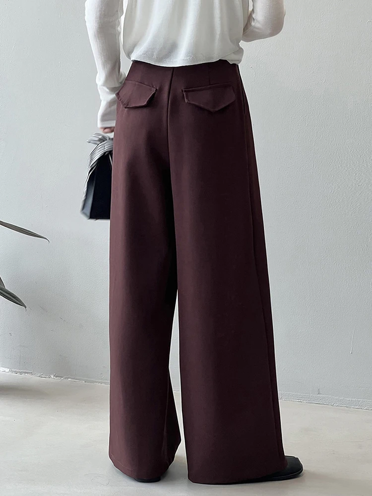 [LANMREM] Pleated High Waist Wide Leg Pants For Women Solid Straight Office Lady Loose Trousers Fashion 2024 Autumn New 26C493