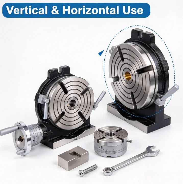 High Precision Horizontal Vertical Indexing Plate Milling Rotary Table Manual Indexing Head for Workshop Machining Workholding