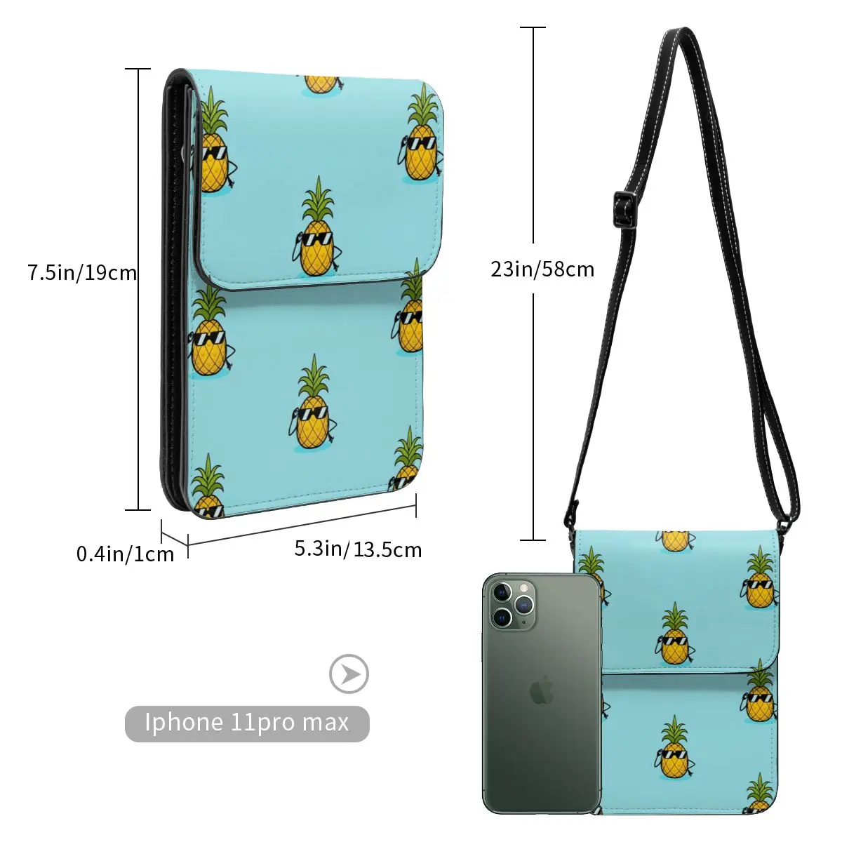 Ananas Pineapple Sunglasses Shoulder Bag Fruit Retro Leather Outdoor Mobile Phone Bag Female Gifts Bags