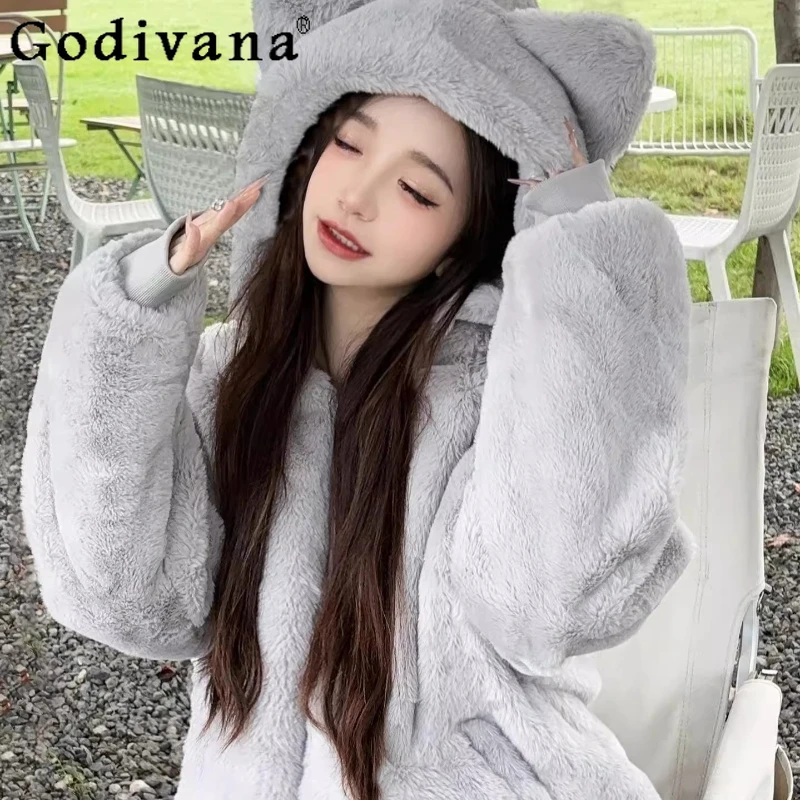 لطيف أفخم الخريف الشتاء معطف الأصلي الإناث صوف مبطن سترة يابانية دافئة المرأة الحلو رقيق القطن مبطن معاطف