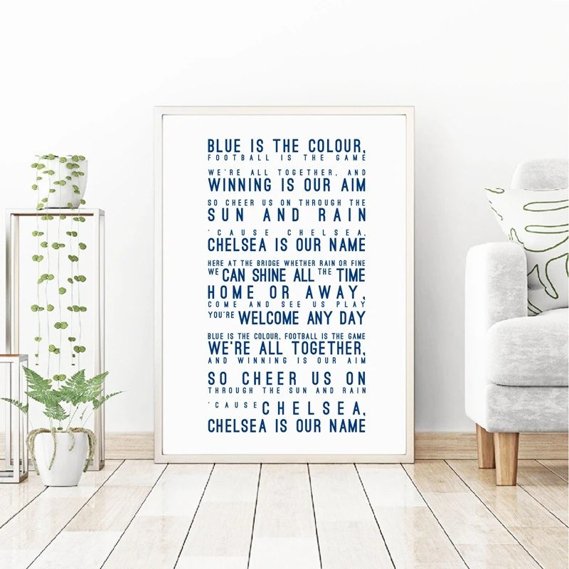 Chelsea FC Inspired Song Lyrics Art Painting Wall Pictures Blue is the Colour Home Decor Lyrics Typography Canvas Art Prints