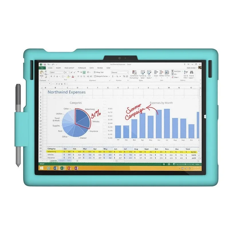 MingShore Cover For Microsoft Surface Pro 3 4 5 6 7 Plus 12.3 Inch Tablet With Pen Holder Silicone Rugged Case