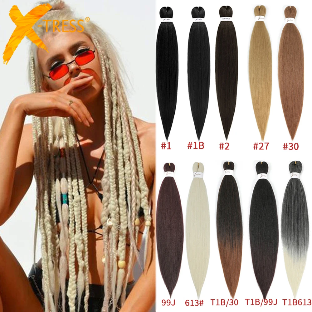 X-TRESS Synthetic Pre Stretched Braiding Hair Extensions Bulk EZ Crochet Easy Braid Hair Yaki Straight Natural Soft Box Braids