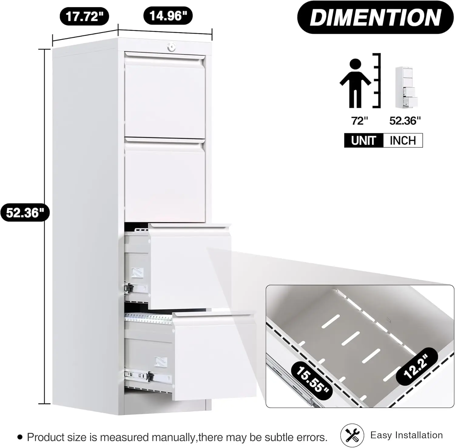 4 Drawer Vertical File Cabinet,Locking Metal Vertical File Cabinet,Office Steel Vertical Filing Cabinet for Hanging Letter