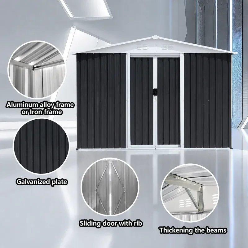 Outdoor Garden Storage Shed Removable Utility Room Tool House for Courtyard Patio Board Storage Container