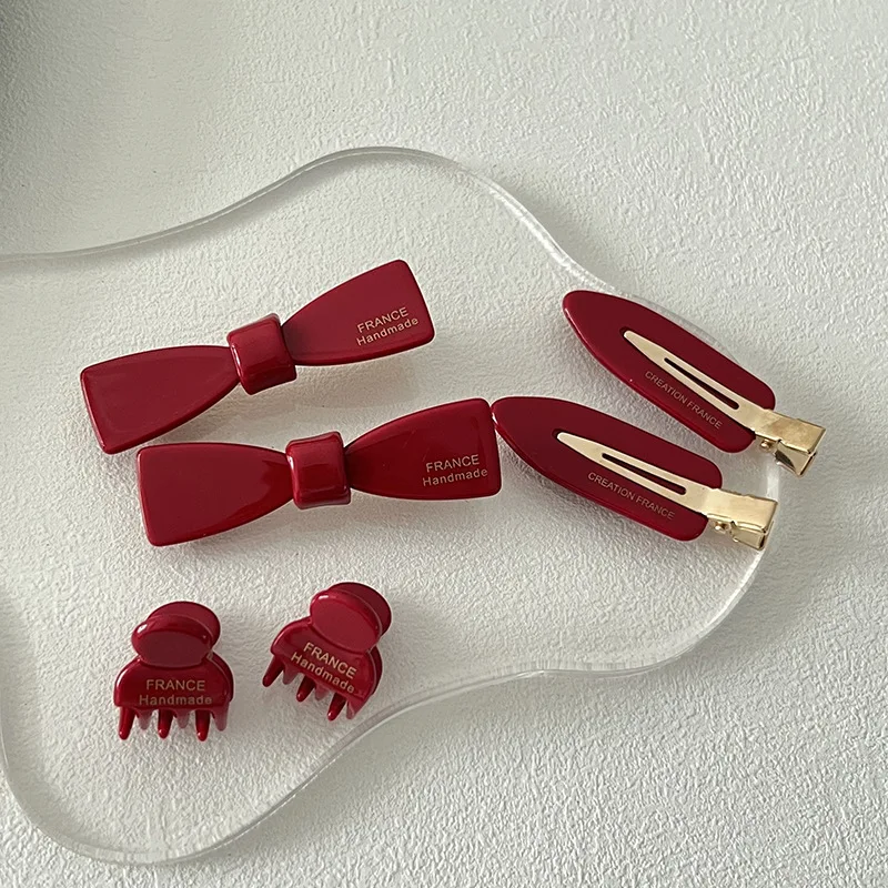 Korean version of the new small gold standard cute small retro wine red mini bangs small hair catch duckbill clip edge clip