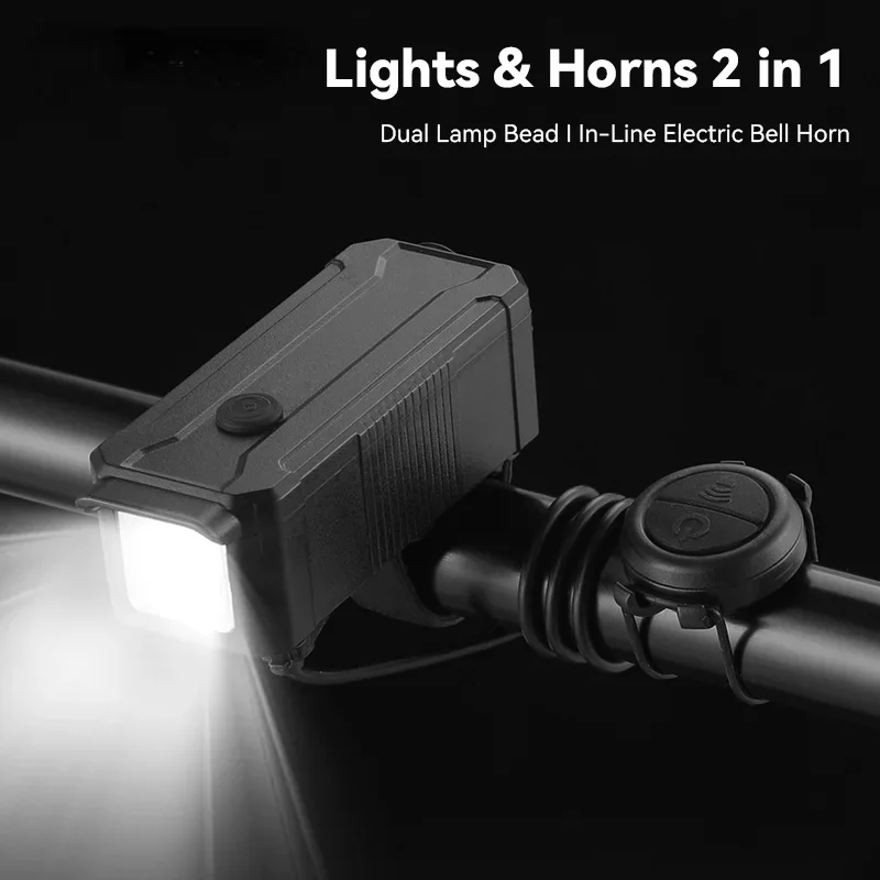 

2-in-1 horn light 120db treble bell USB charging night riding light mountain road bike mini night riding bright flashlight