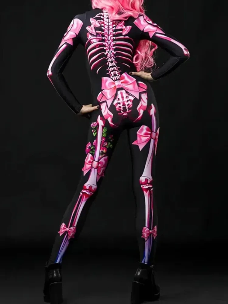 Meisjes Halloween Spookhuis Thema Feest Lange Mouw Allover Dames Cartoon Skelet Met Hart & Schedels Grafische Print Stand