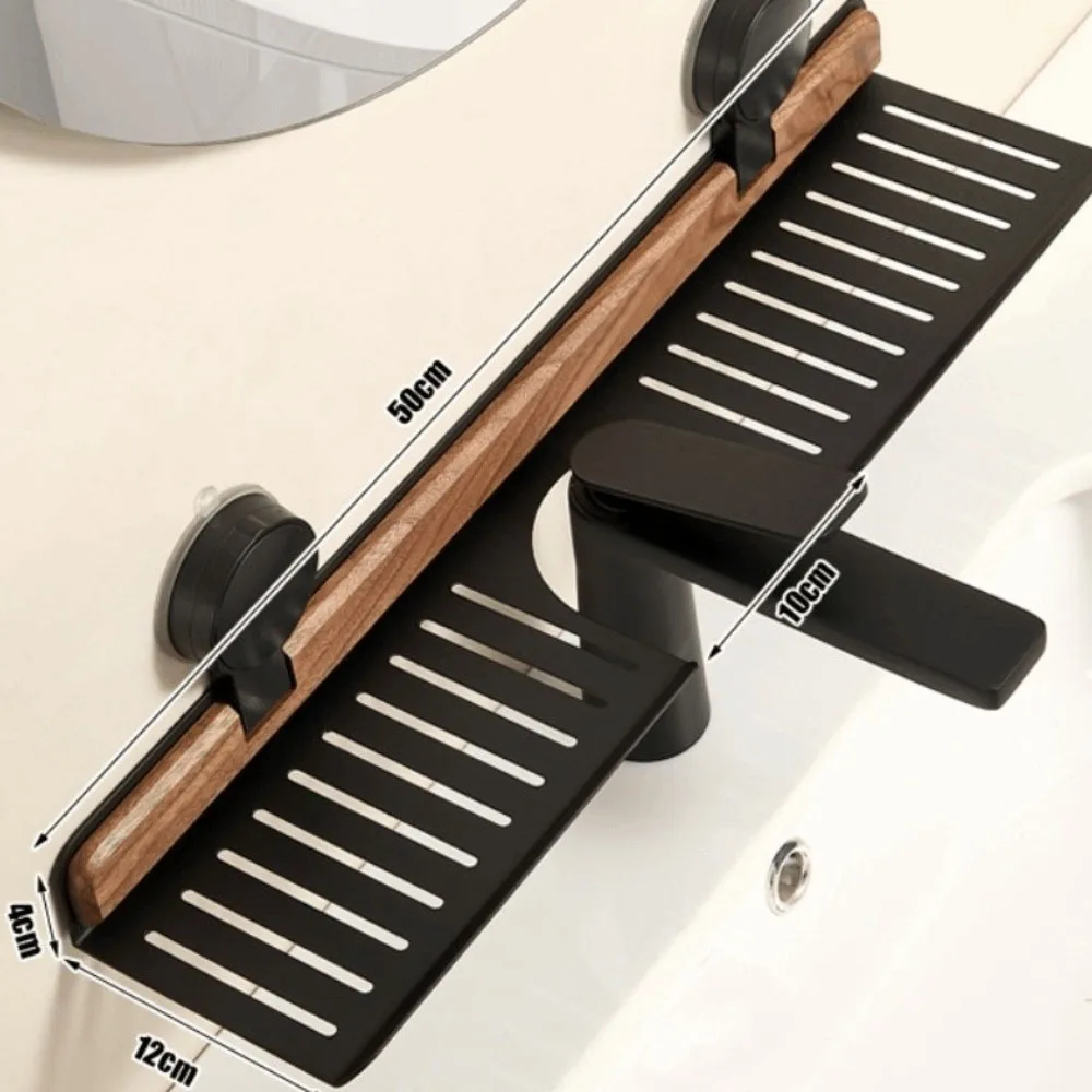 Walnut Finish Suction Cup Bathroom Shelf No Drill Wall Mount Heavy Duty Storage Rack Rustproof