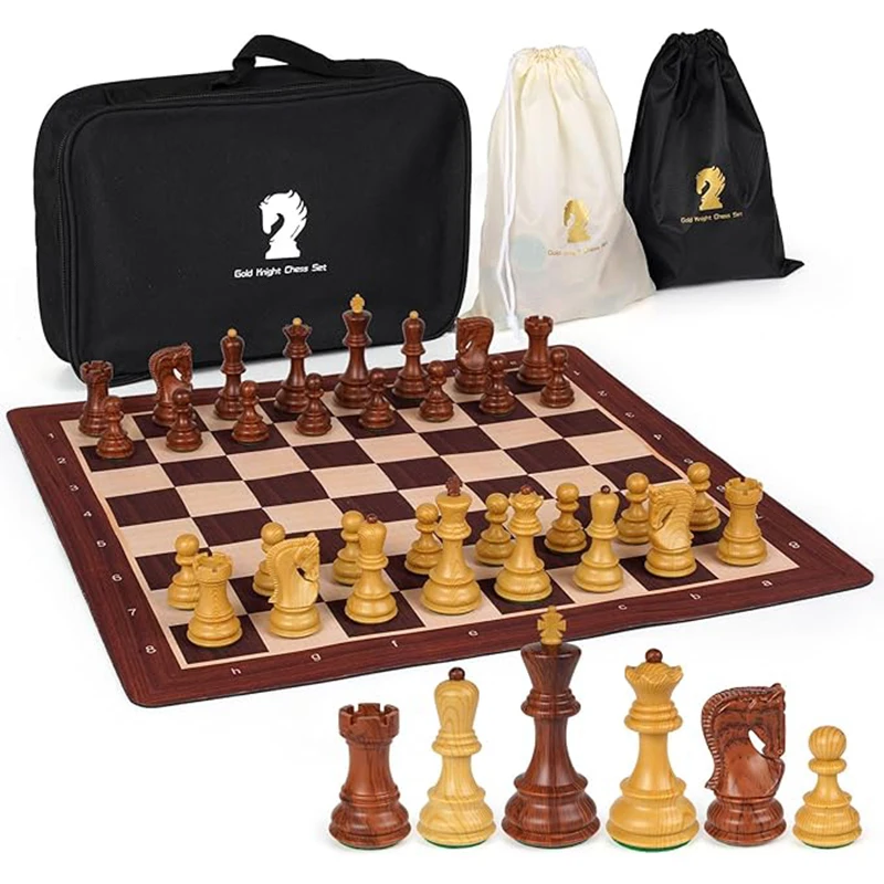 Chess International Chess Set 51cm/20inch Foldable Rubber Chessboard, New Large King Size 9.6cm/3.8inch Heavy Chess Game Set