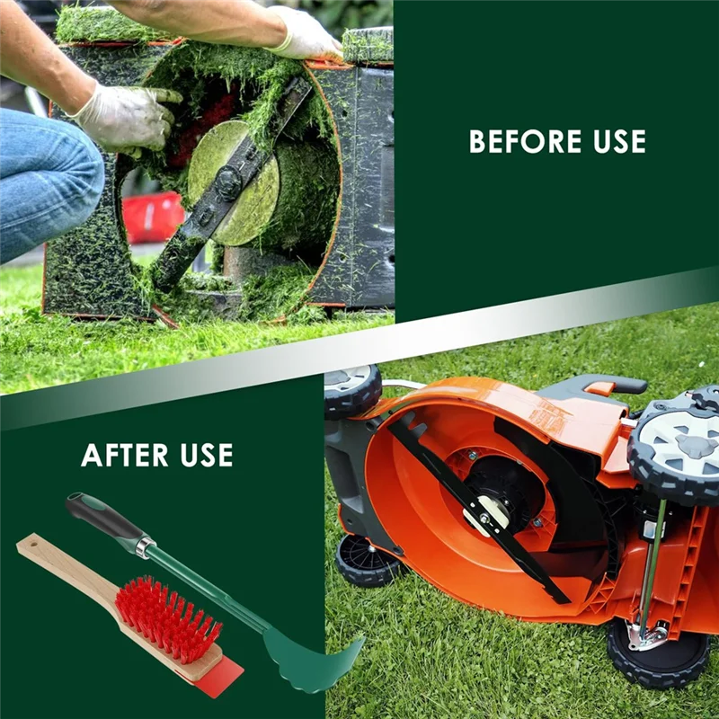 

HHO-Mower Deck Scraper With Ergonomic Long Handle Lawn Mower Deck Cleaner Tool With Stiff Bristle Brush, Lawn Mower
