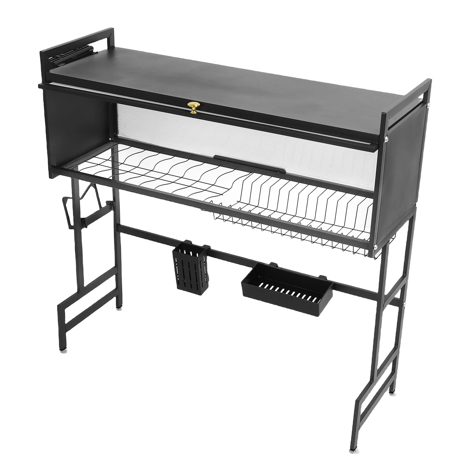 فوق بالوعة تجفيف الأطباق الرف الكربون الصلب الفضاء توفير 2 الطبقة فوق بالوعة المطبخ تجفيف الأطباق تجفيف الرف مع غطاء للمطبخ #3