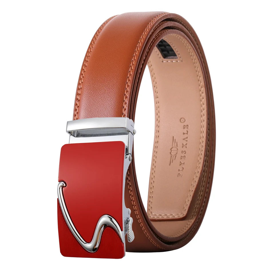 Brown Cowhide Genuine Leather Belts For Men New Fashion Luxury Designer Dress Formal Casual Belt Male Automatic Buckle B622