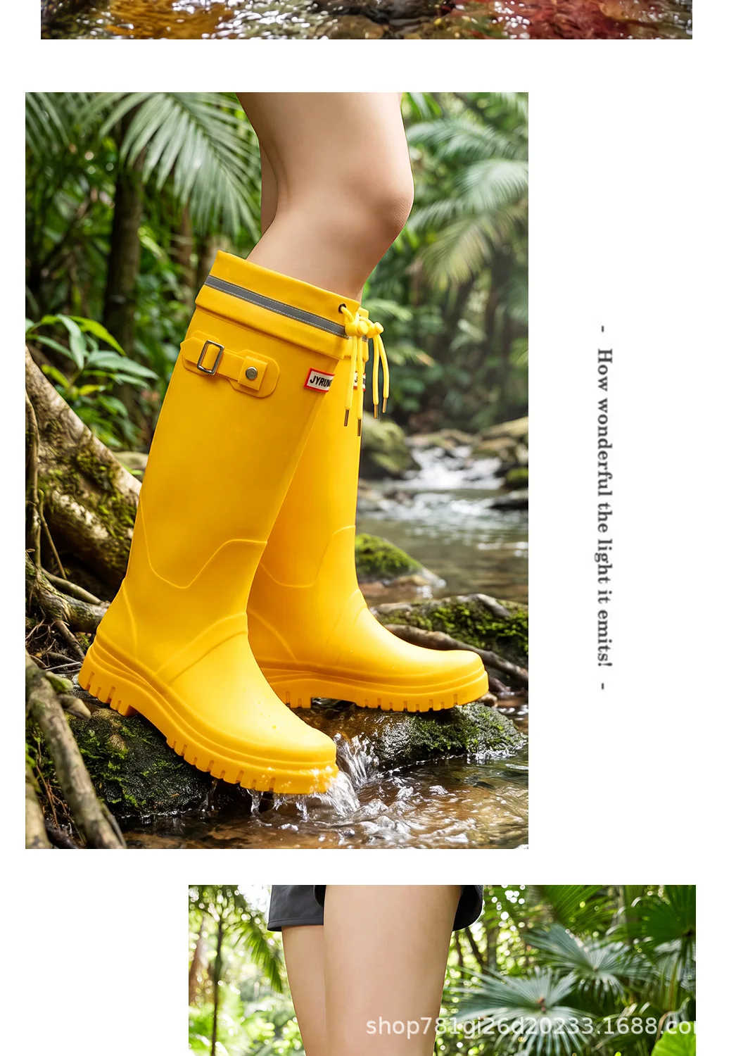 2026 Damen-Mode-High-Top-Regenstiefel mit verstellbarem Kordelzug und Schnalle, rutschfest, wasserdicht, für Outdoor-Wanderungen, Canyoning und Schlamm-Trekking – Detail 14