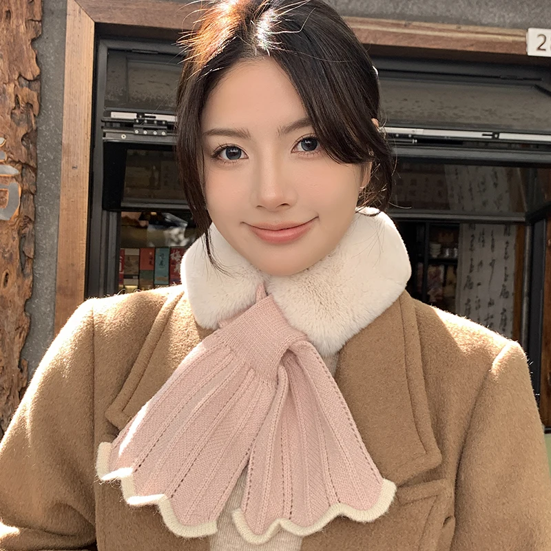

2025 Women High Quality Real Fur Scarf Neckerchief Luxury Natural Rex Rabbit Fur Scarf Thick Warm Winter Fur Neckerchief