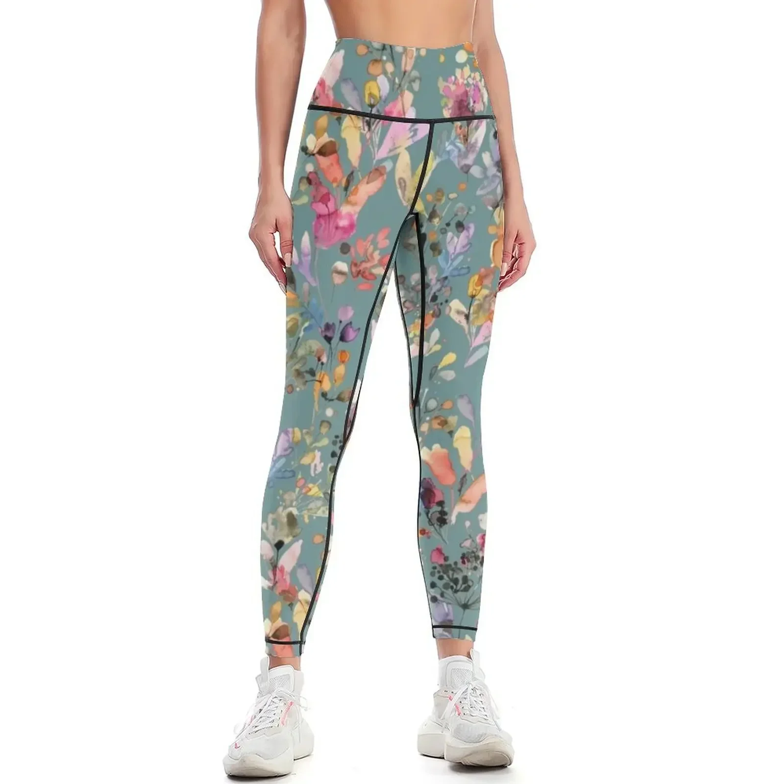 Wild Flowers and Plants Watercolor - Wild Nature Botanical Print Leggings gym top Fitness clothing Womens Leggings