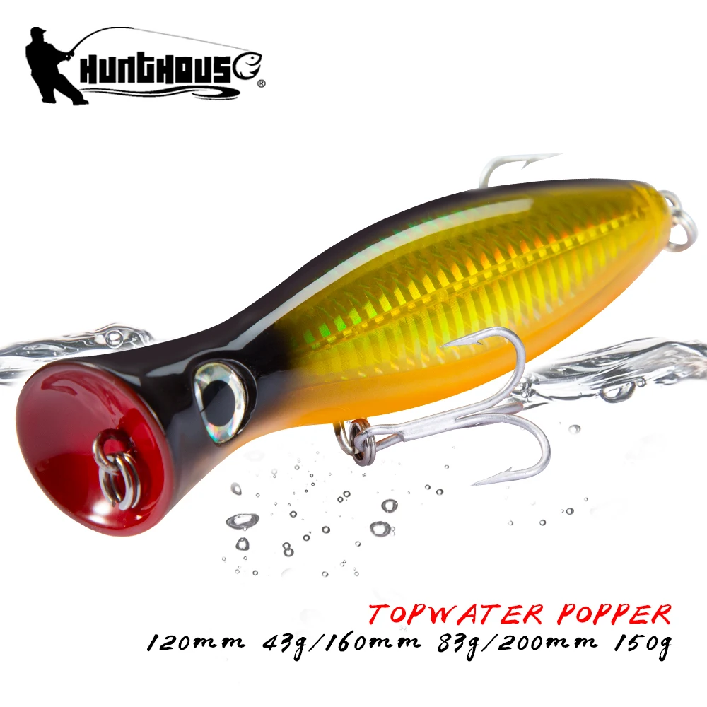 

Hunthouse приманка поппер для рыбалки приманки большой Поппер громкий звук 200/160/120 мм Рыбалка бас голубая тунец крючок Mustad Japantopwater
