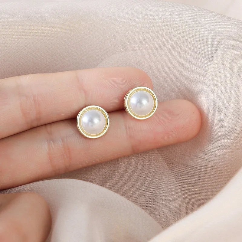 Simple Elegant Women's Imitation Pearl Earrings Paved with CZ Stone Versatile Ear Accessory Wedding Party Trendy Jewelry