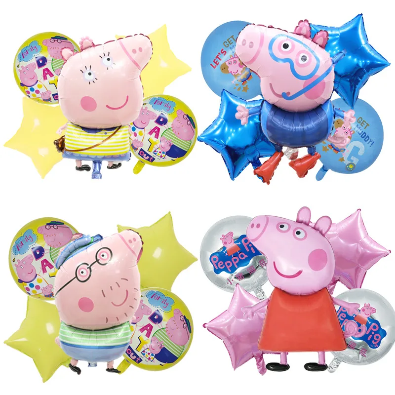 5 stücke Neue Peppa Pig Cartoon Nette Folie Metallic Ballon Kawaii Set kinder Kinder Geburtstag Party Dekorative Dekoration Jungen spielzeug