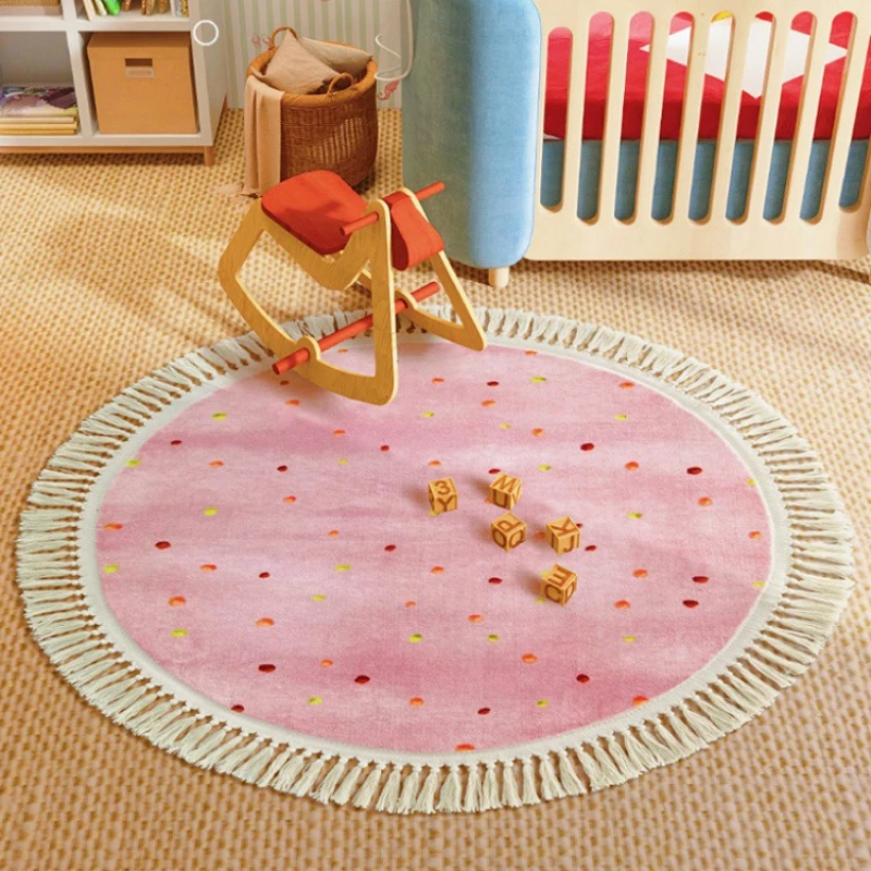 

Carpet for Living Room Modern Minimalist Round Soft Coffee Table Tassel Rug Cute Colorful Fluffy Bedroom Bedside Mat Alfombra 담요