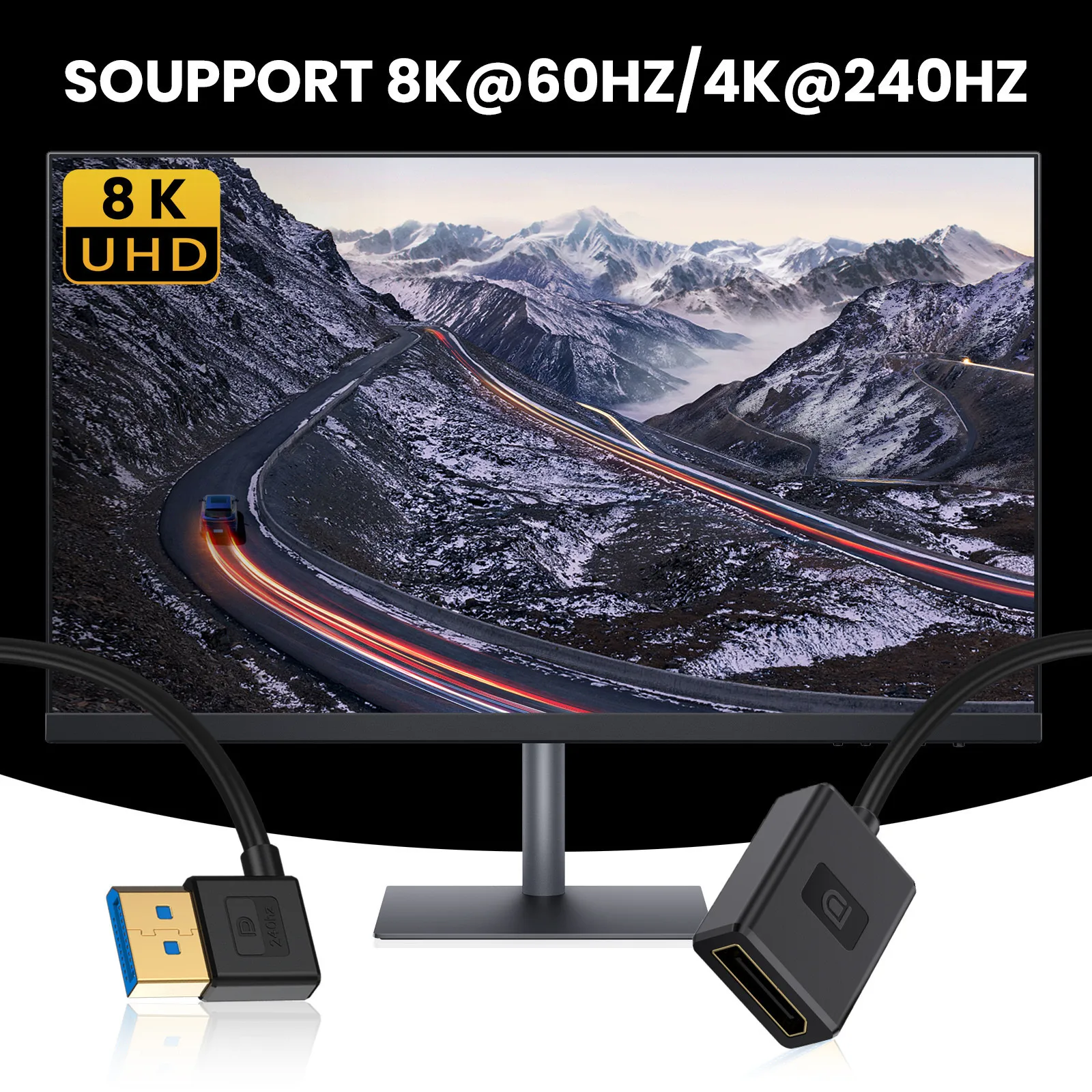 0.3M Displayport 1.4 Verlengkabel Omhoog/Omlaag/Links/Rechts Hoek 90 Graden Dp 8K 60Hz 4k 144Hz Video Audio Snoer Voor Laptop Pc Monitor