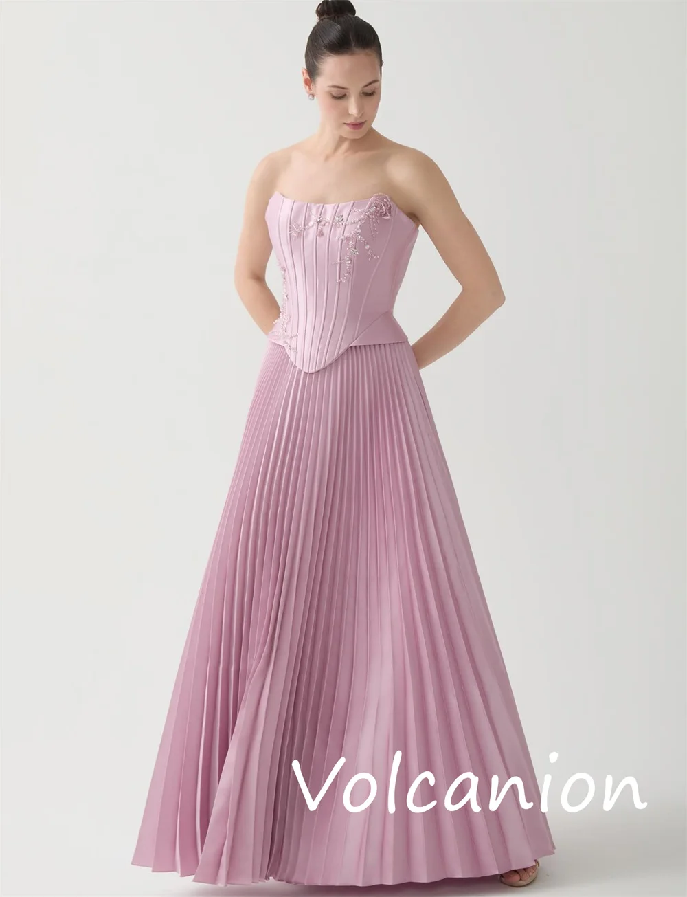 Jersey Gaya Cina Kustom Gaun Panjang Tanpa Tali A-line Wiru Berpayet Mode Pastrol Acara Dipesan Lebih Dahulu