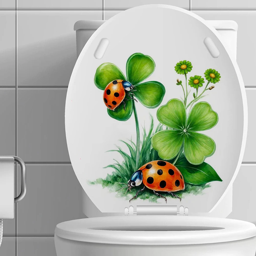 Ladybug & Clover Leaf Vinyl Decal Sticker, Durable Material, Perfect for Home Wall Decor, Aesthetic Room Decoration