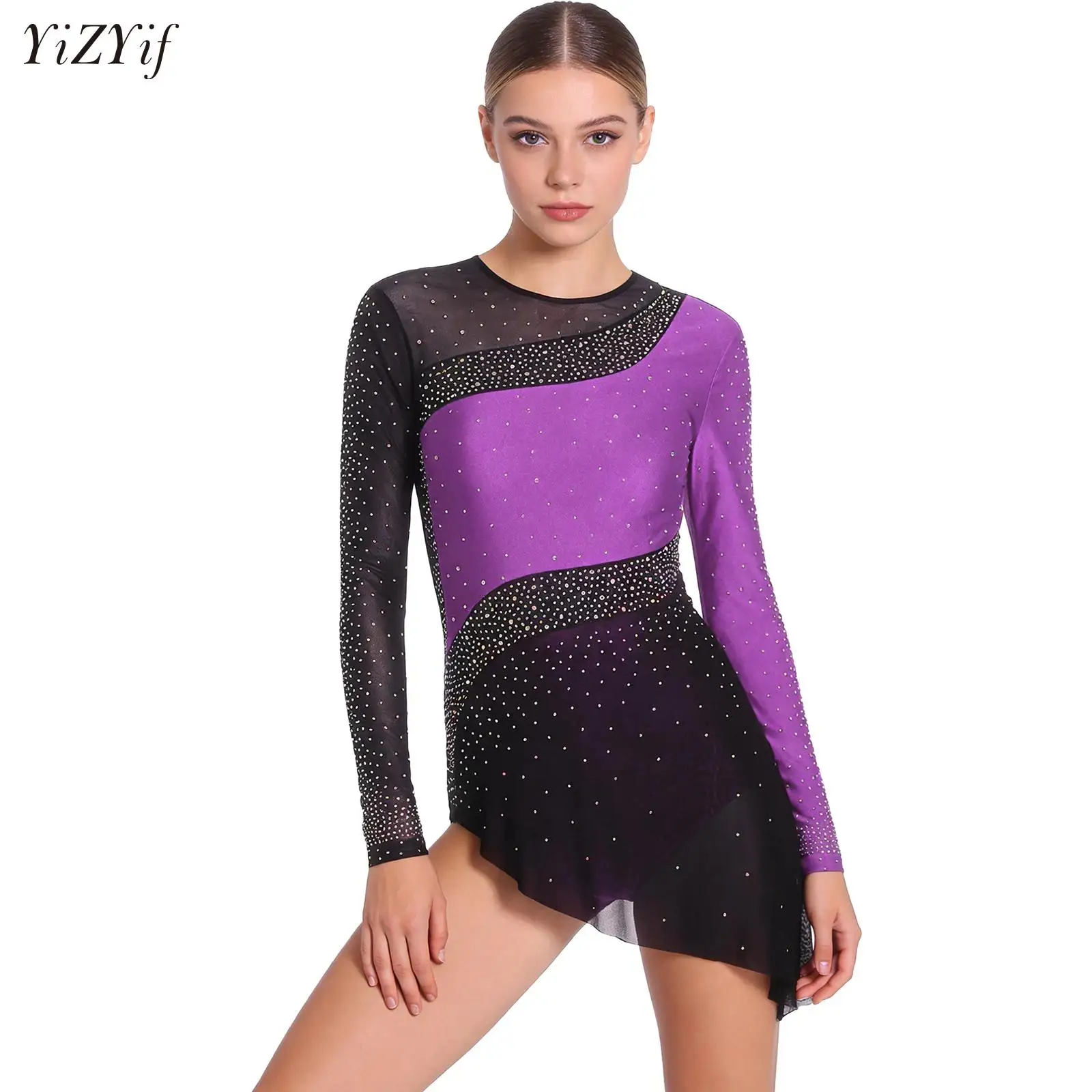 

Women Latin Ballet Gymnastics Tassel Leotard Dress Figure Skating Lyrical Latin Dance Dress Rhinestones Practice Dancewear