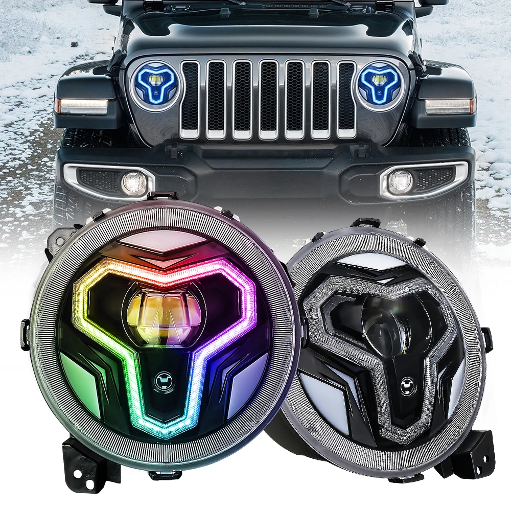 

MOVOTOR Blue Tooth Control круглая светодиодная фара с RGB Halo DRL дальнего ближнего света 9-дюймовая фара для Jeep JL JT
