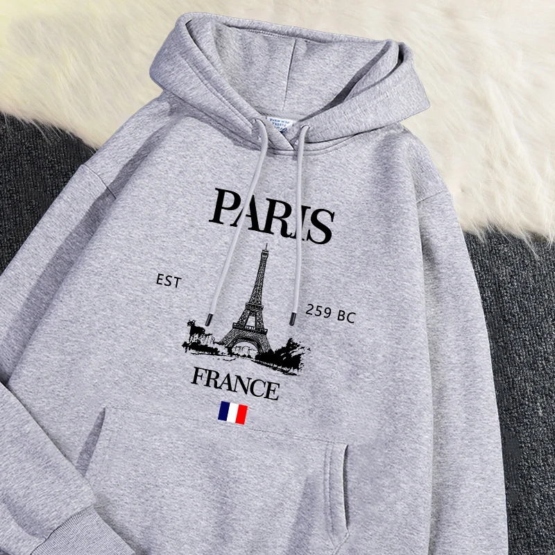 Fashion Womens Hoodies Paris France Eiffel Tower Printing Sweatshirt Pocket Soft Warm Breathable Pullover Autumn Winter Tops